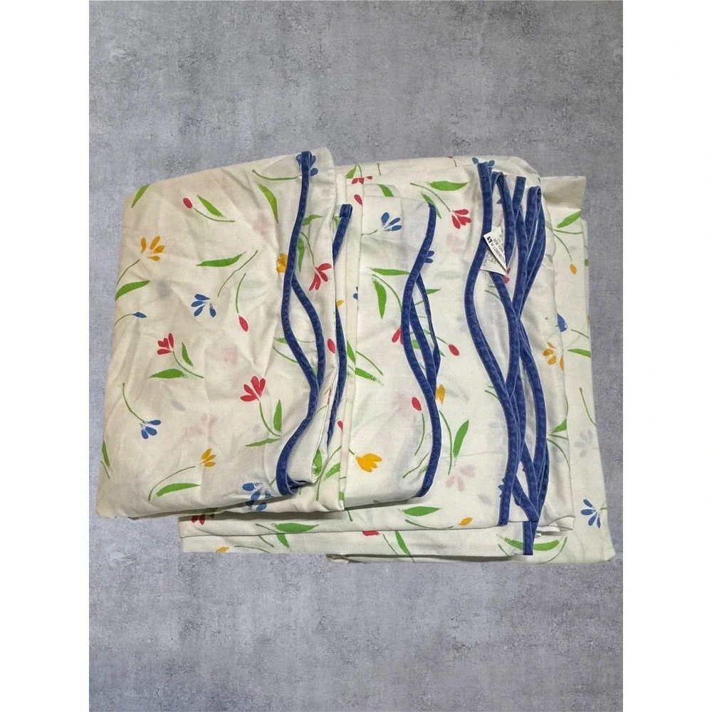 Vintage Wamsutta Sheet Set Double White Floral Scalloped Trim Tulip Cotton Blend